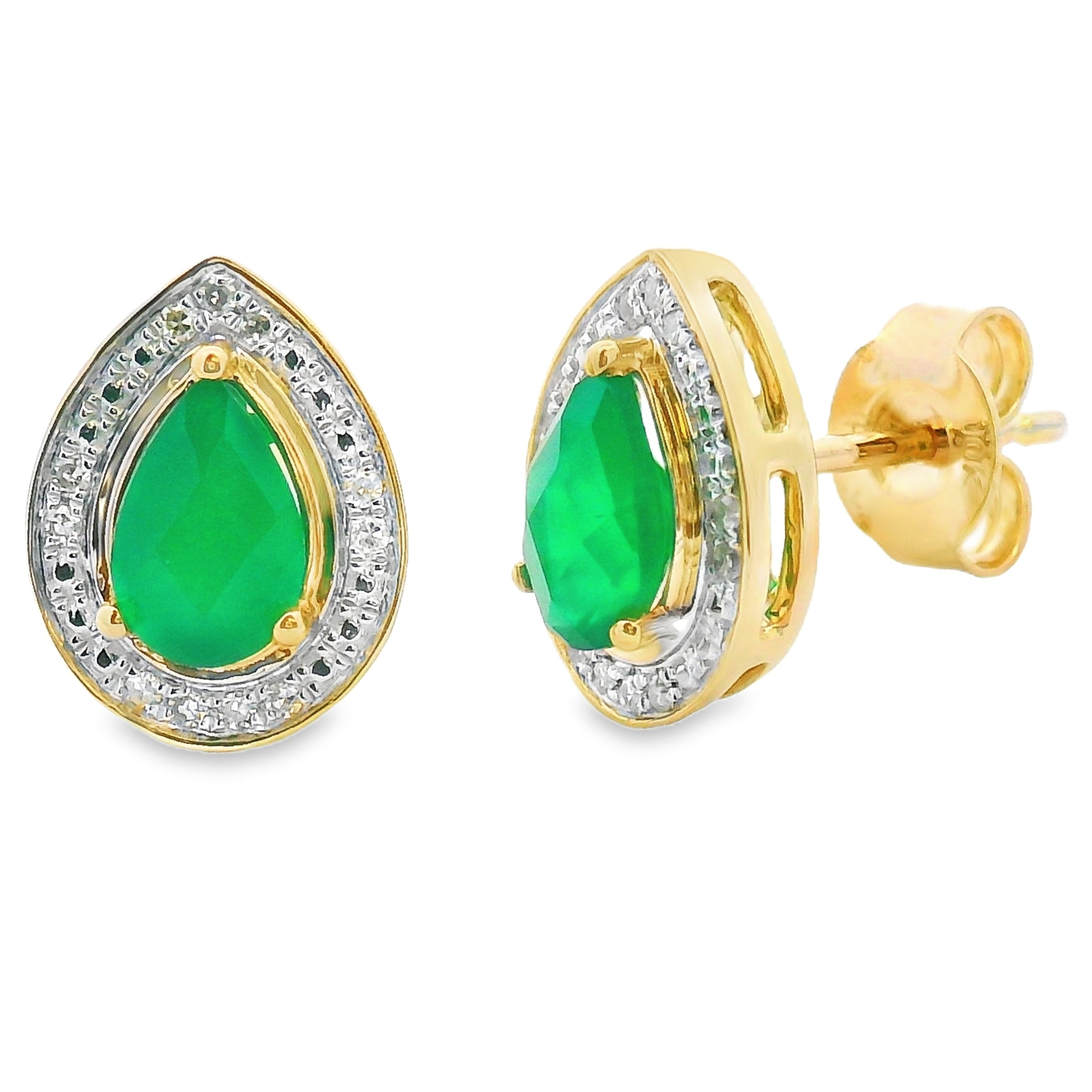 Chalcedony Diamond Dangle Earrings 10KT Yellow Gold
