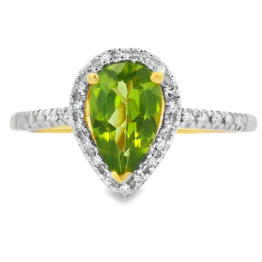 Natural 1.10ct Peridot Diamond Ring 14KT Yellow Gold