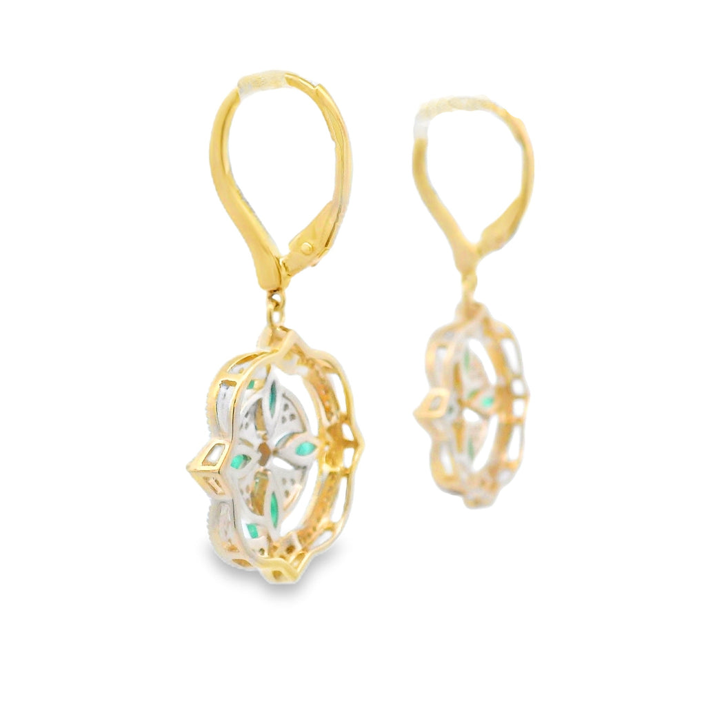 1.28ct Emerald Diamond Dangle Earrings 14KT Yellow Gold