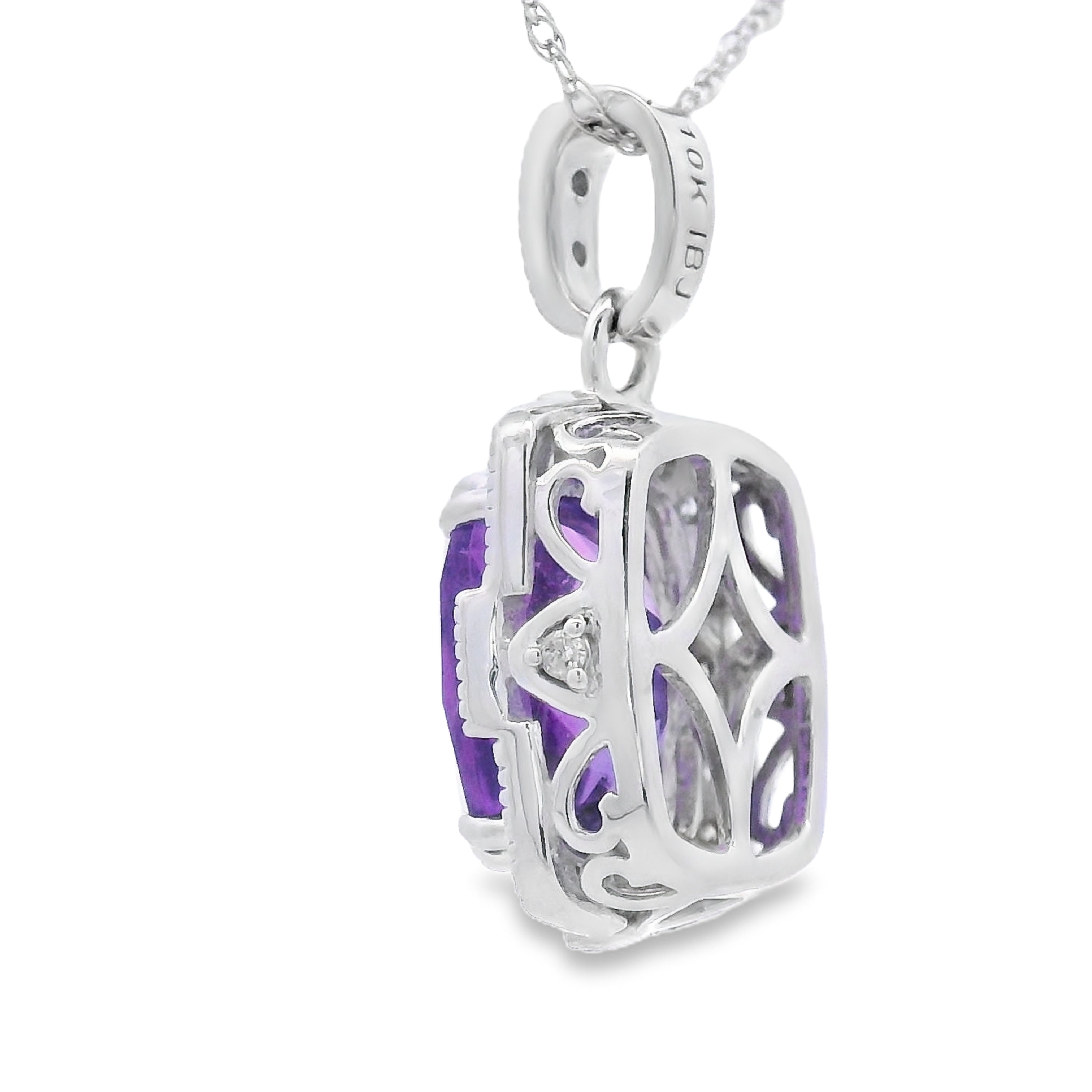 Amethyst Diamond Fashion Pendants 10KT White Gold
