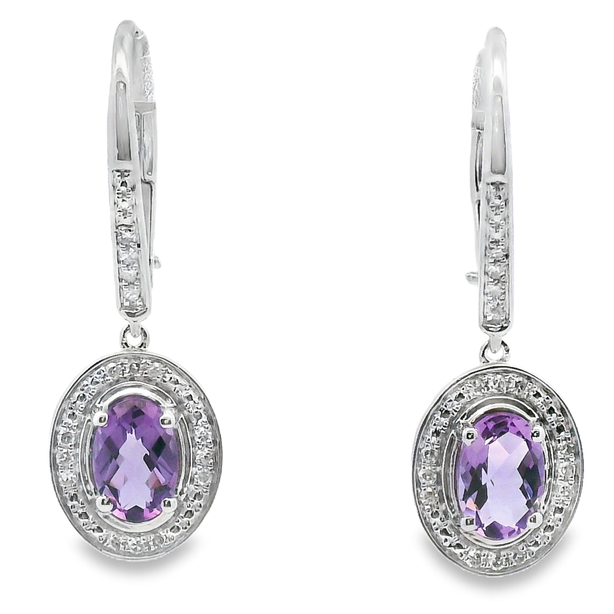 .98ct Amethyst Diamond Dangle Earrings 10KT White Gold