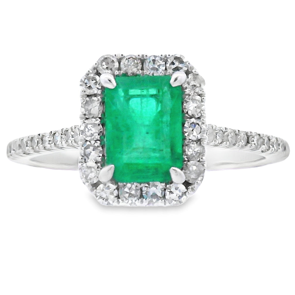 Genuine 1.26ct Emerald Diamond Ring 10KT White Gold
