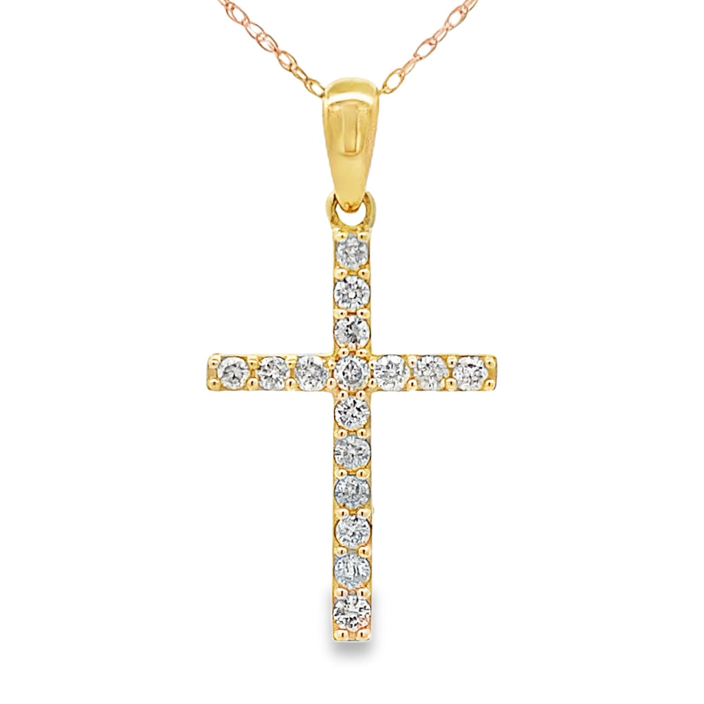 .30ct Diamond Cross Religious Pendant 14KT Yellow Gold