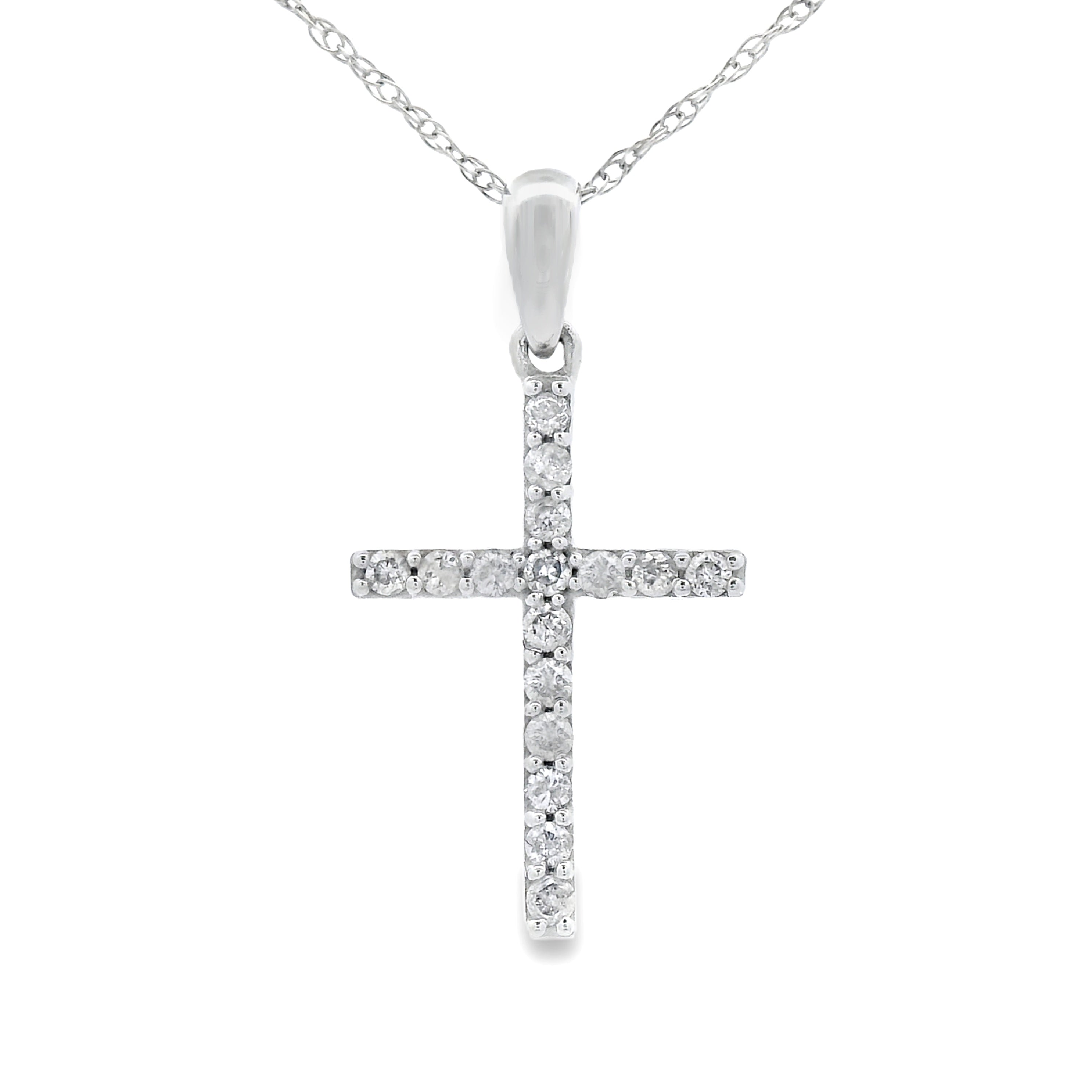.13ct Diamond Cross Religious Pendant 14KT White Gold