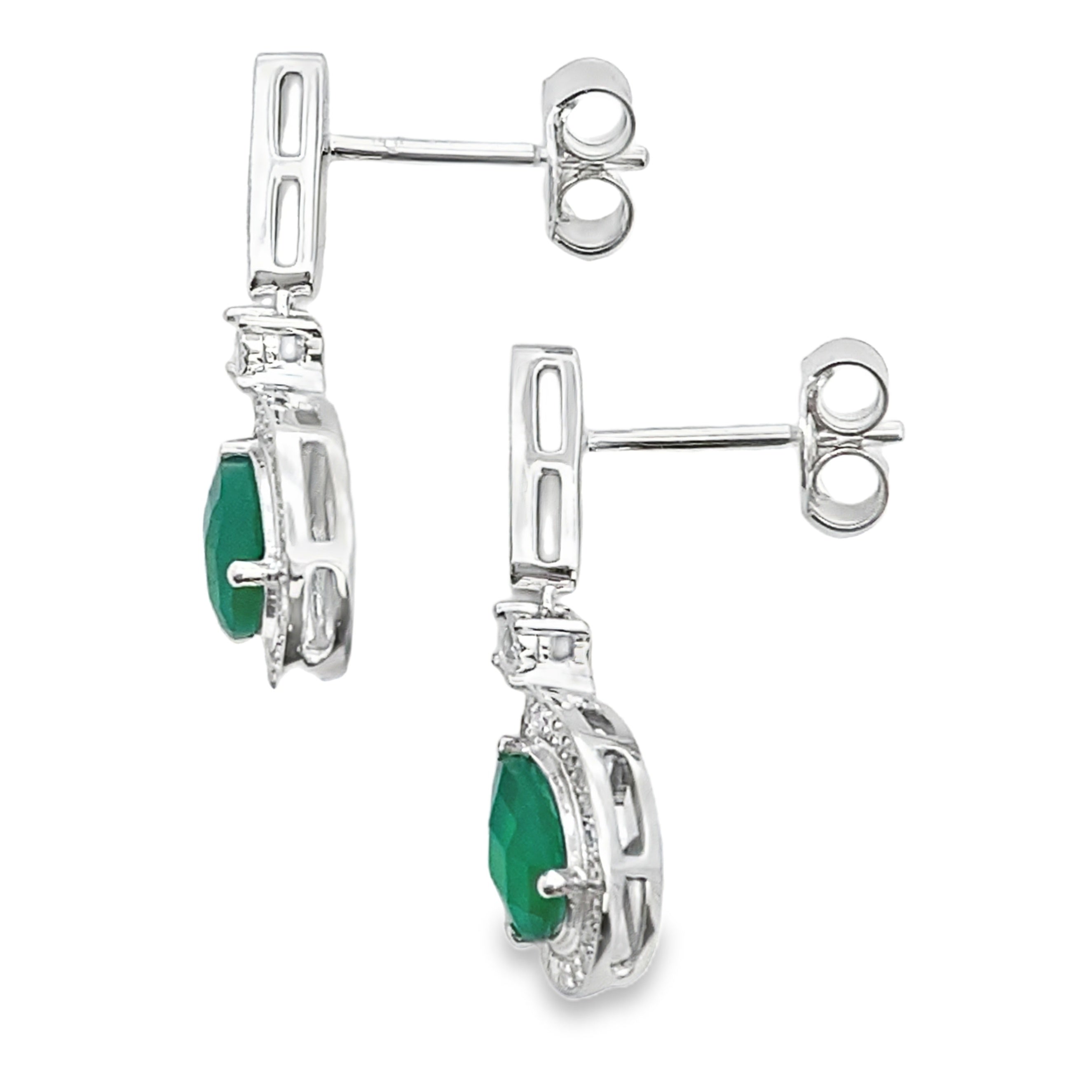 Chalcedony Diamond Dangle Earrings 10KT White Gold