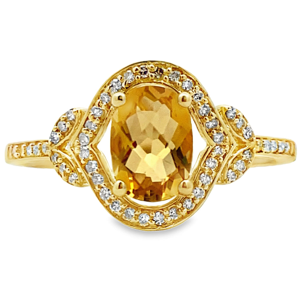Natural .58ct Citrine Diamond Ring 14KT Yellow Gold