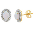 .09ct Created Opal Diamond Earrings 10KT Yellow Gold