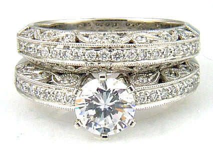 .54ct Antique Style Engagement Ring Set 18KT White Gold