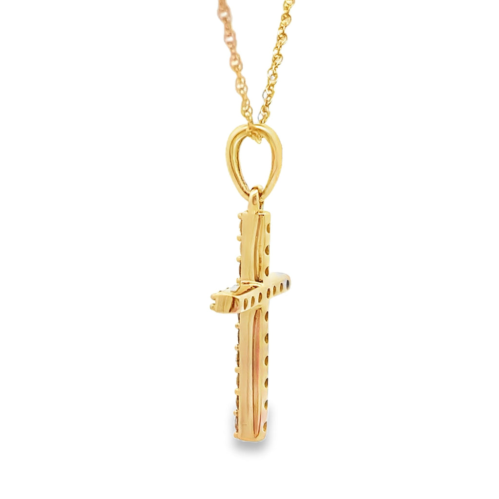.13ct Diamond Cross Religious Pendant 14KT Yellow Gold