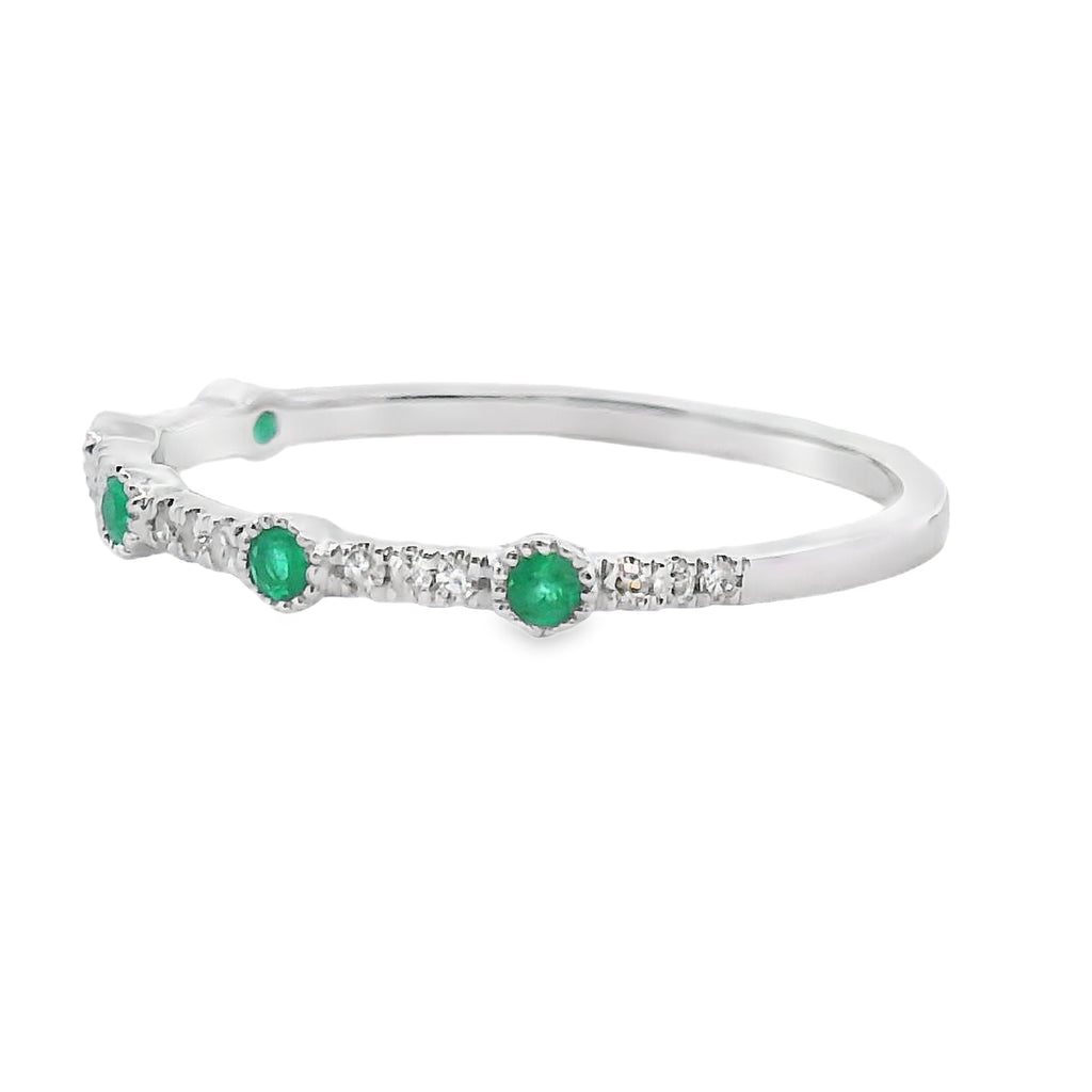 Emerald Diamond stackable band set 14KT White Gold