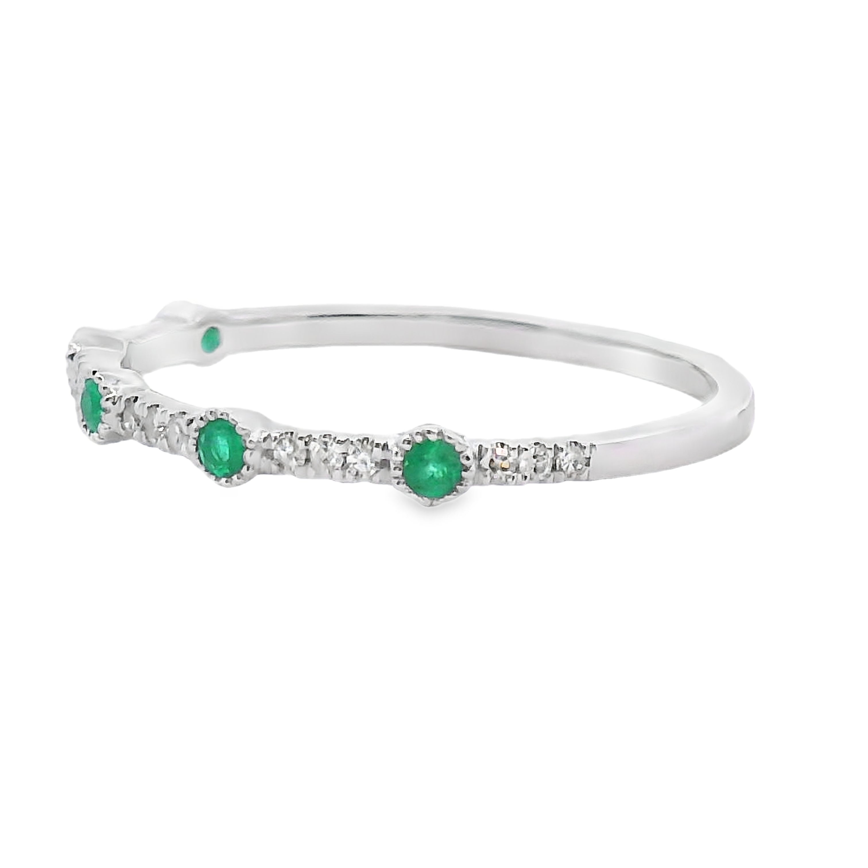 Emerald Diamond stackable band set 14KT White Gold