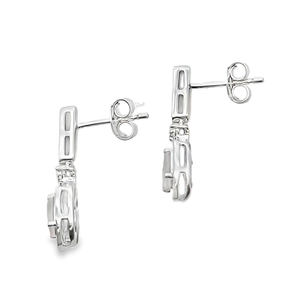 Rose Quartz Diamond Dangle Earrings 10KT White Gold