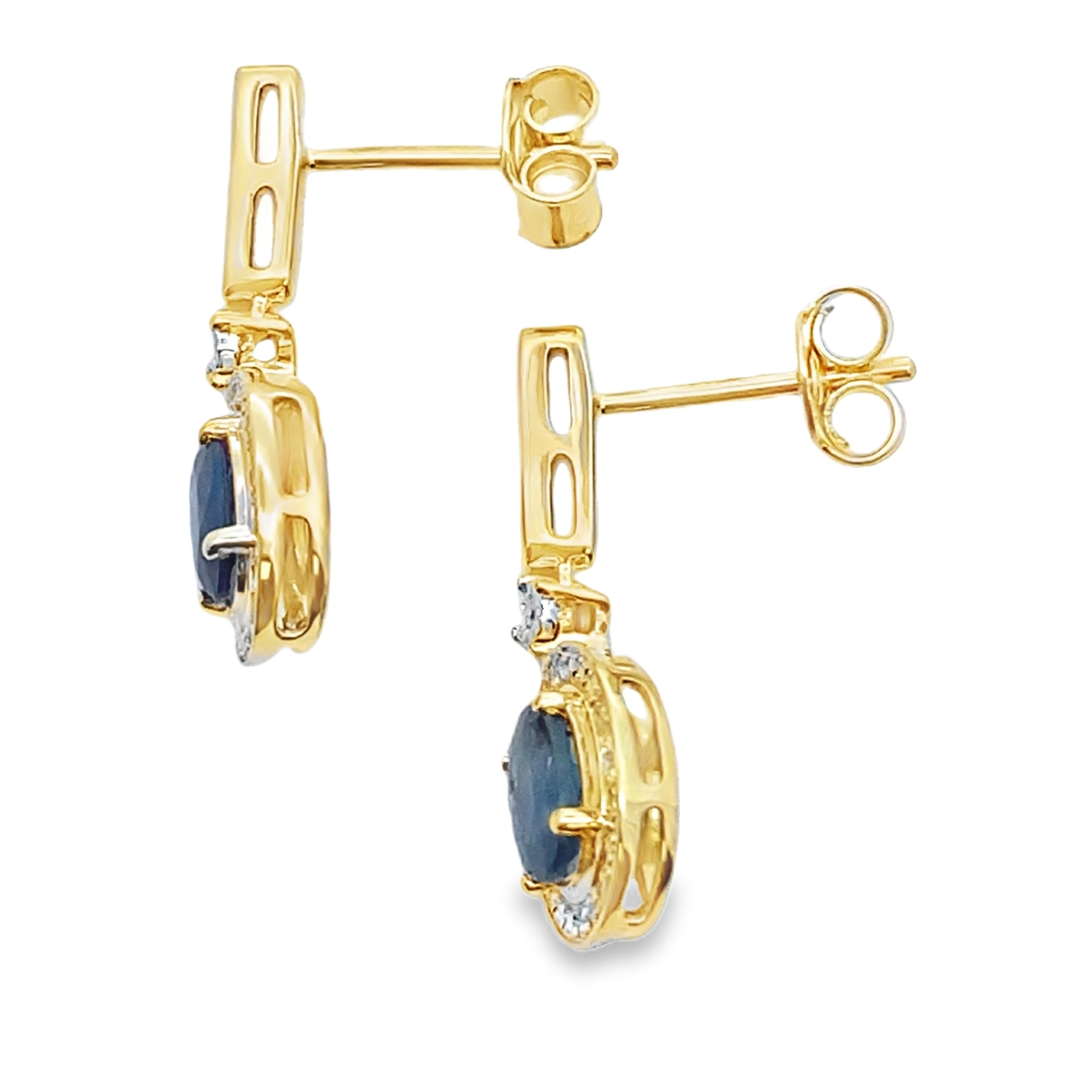 Sapphire Diamond Dangle Earrings 10KT Yellow Gold