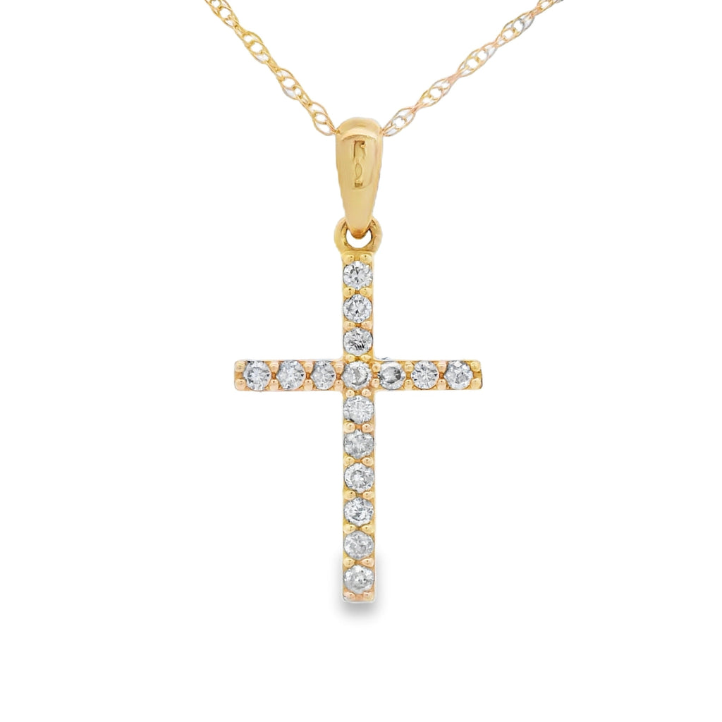 .13ct Diamond Cross Religious Pendant 14KT Yellow Gold