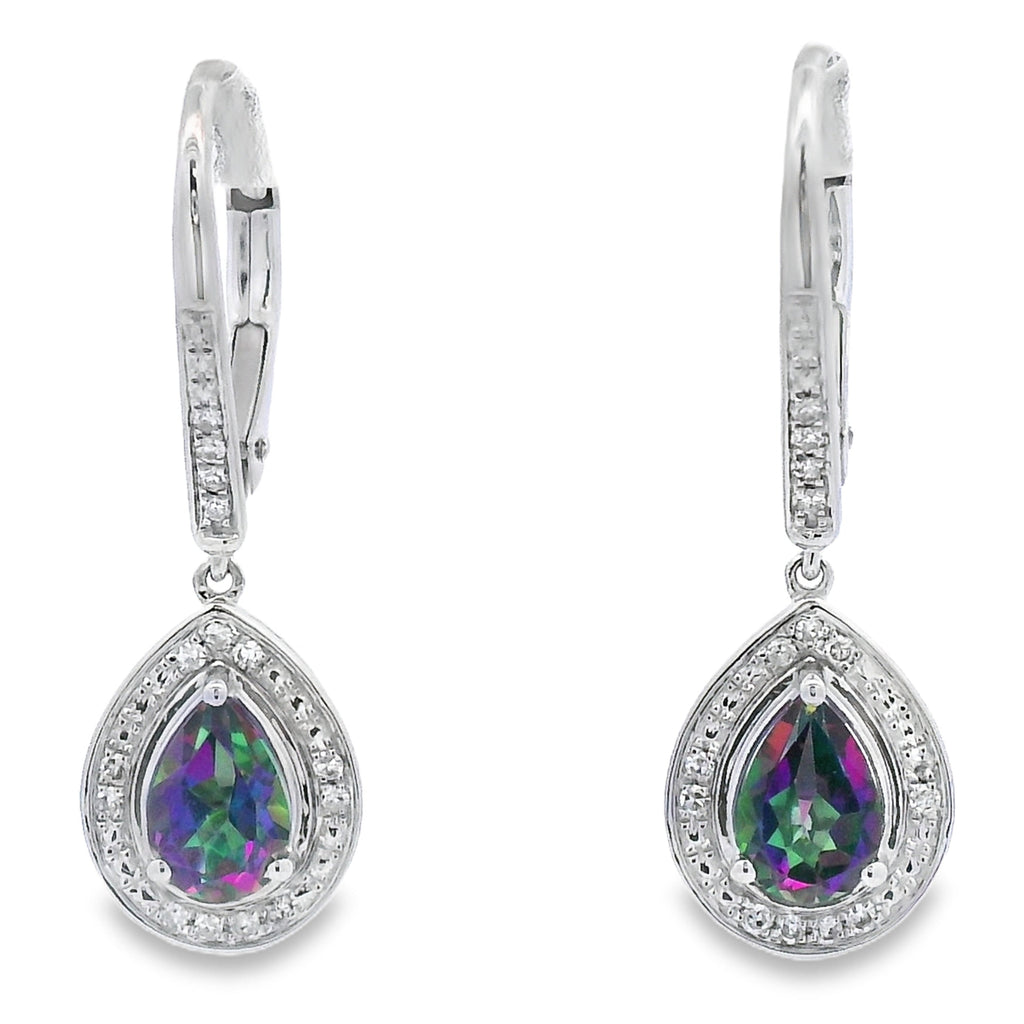 Mystic Fire Topaz Dangle Earrings 10KT White Gold