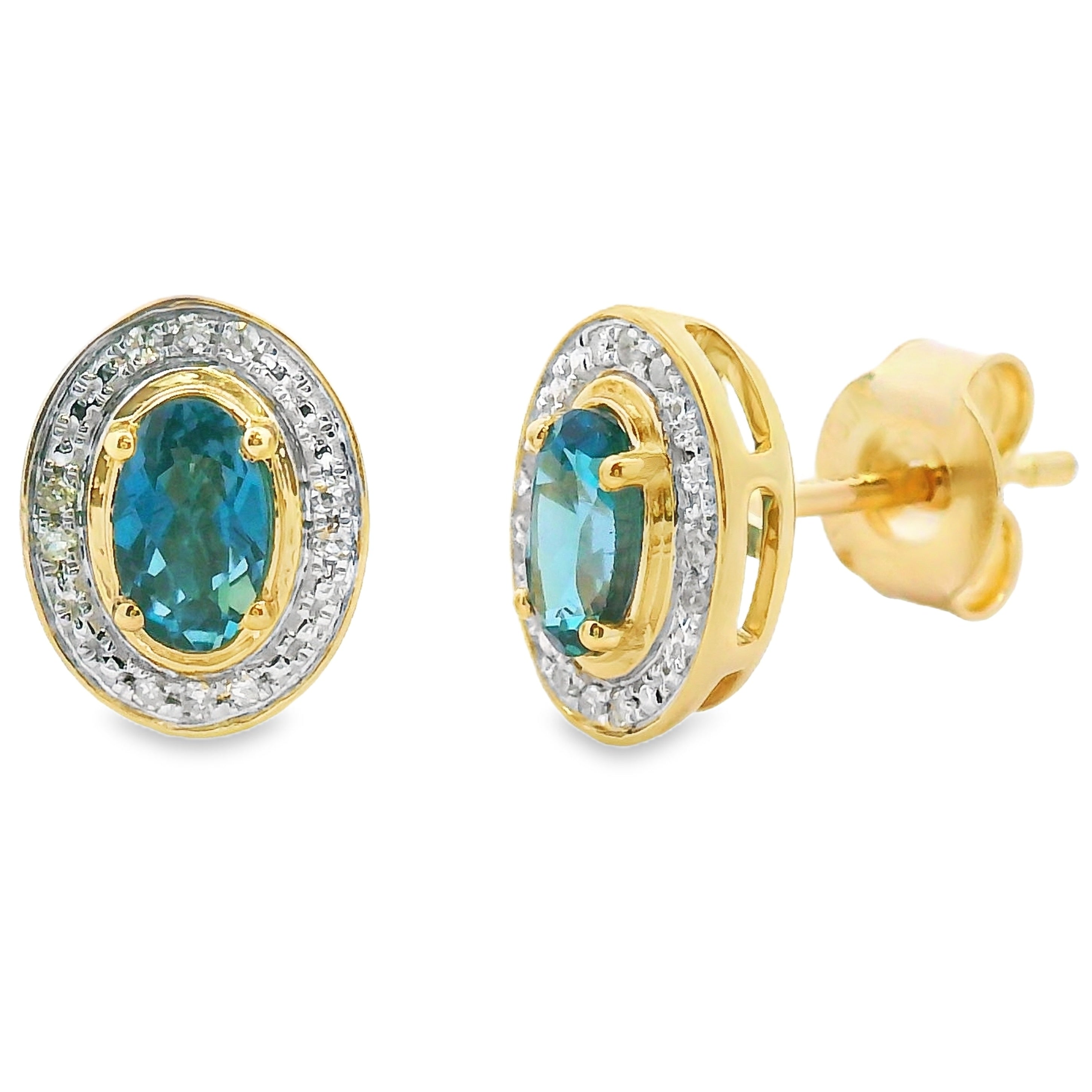London Blue Topaz Diamond Earrings 10KT Yellow Gold