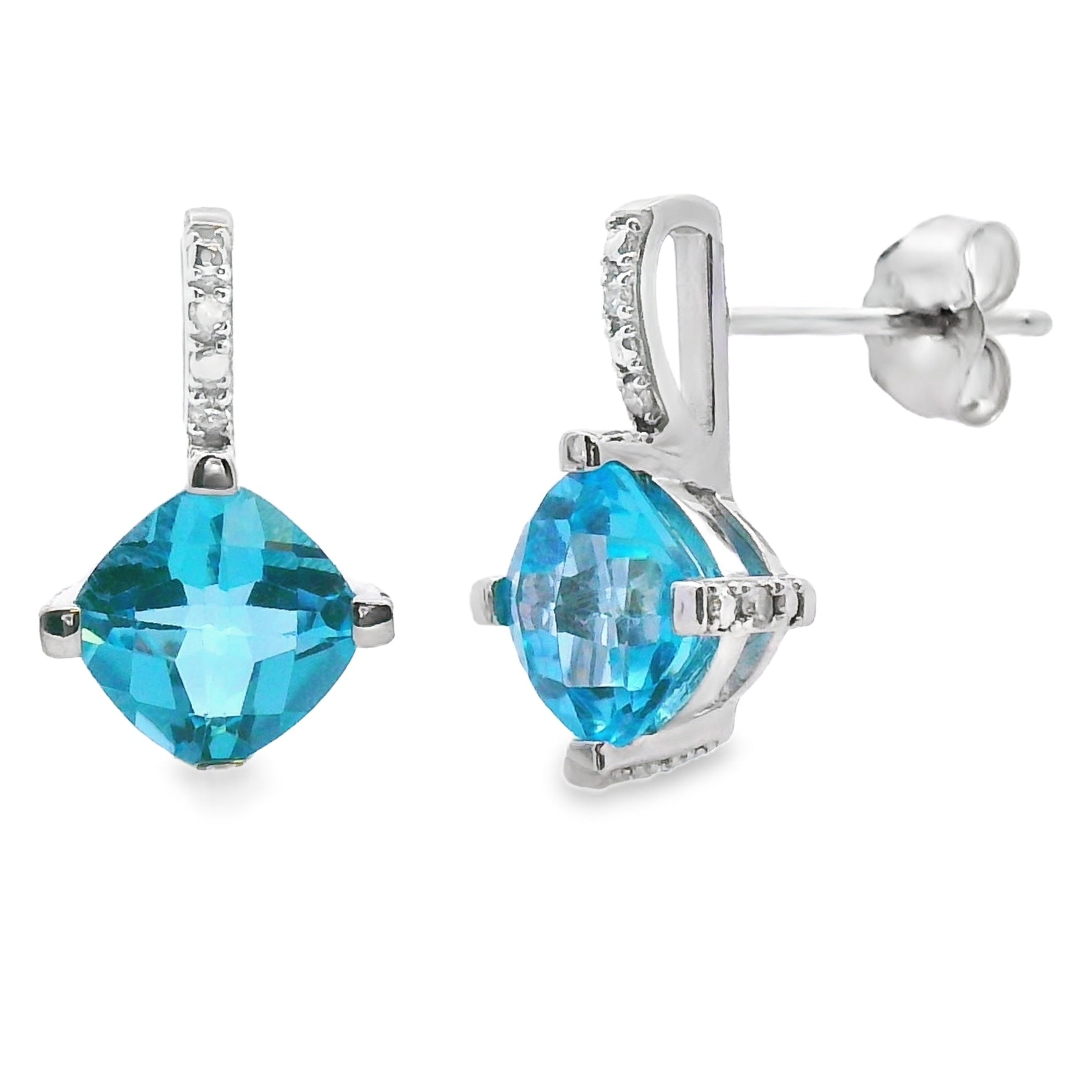 .94ct Blue Topaz Diamond Earrings 10KT White Gold