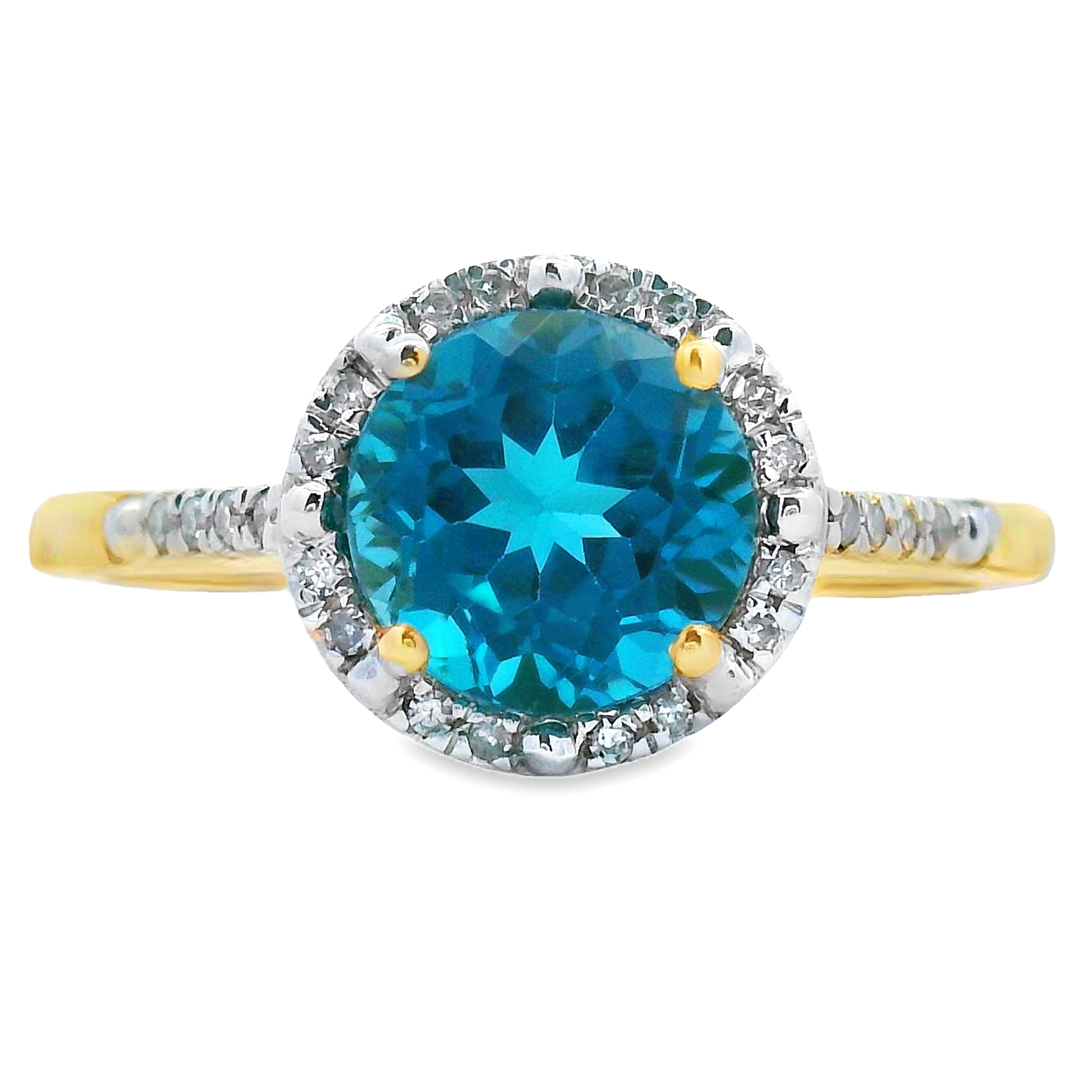 1.35ct London Blue Topaz Diamond Ring 10KT Yellow Gold