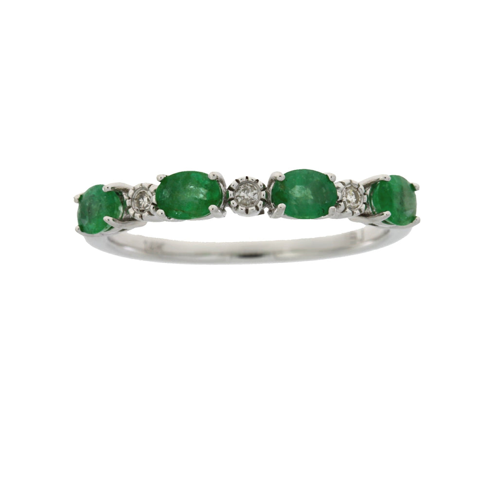 Emerald Diamond Fashion band rings 14KT White Gold
