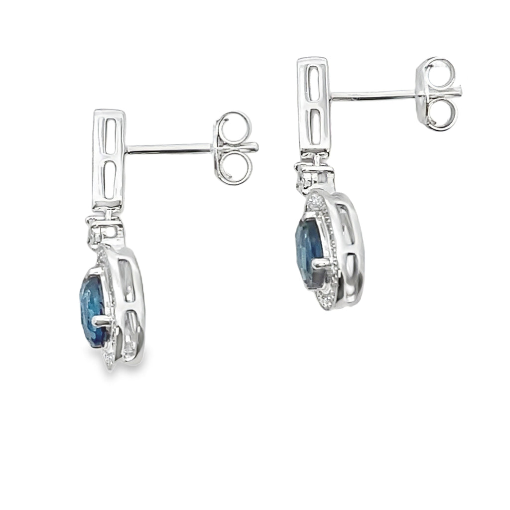 London Blue Topaz Dangle Earrings 10KT White Gold