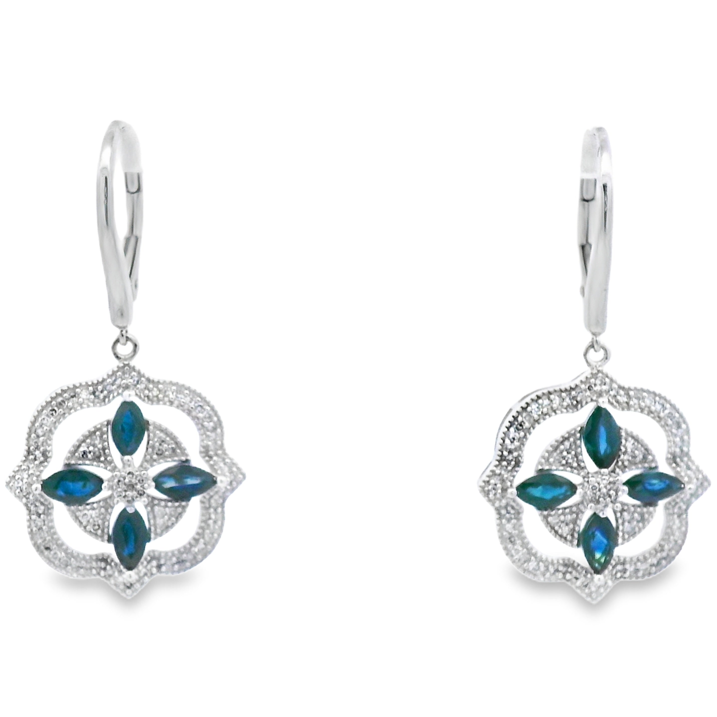 2.04ct Sapphire Diamond Dangle Earrings 14KT White Gold