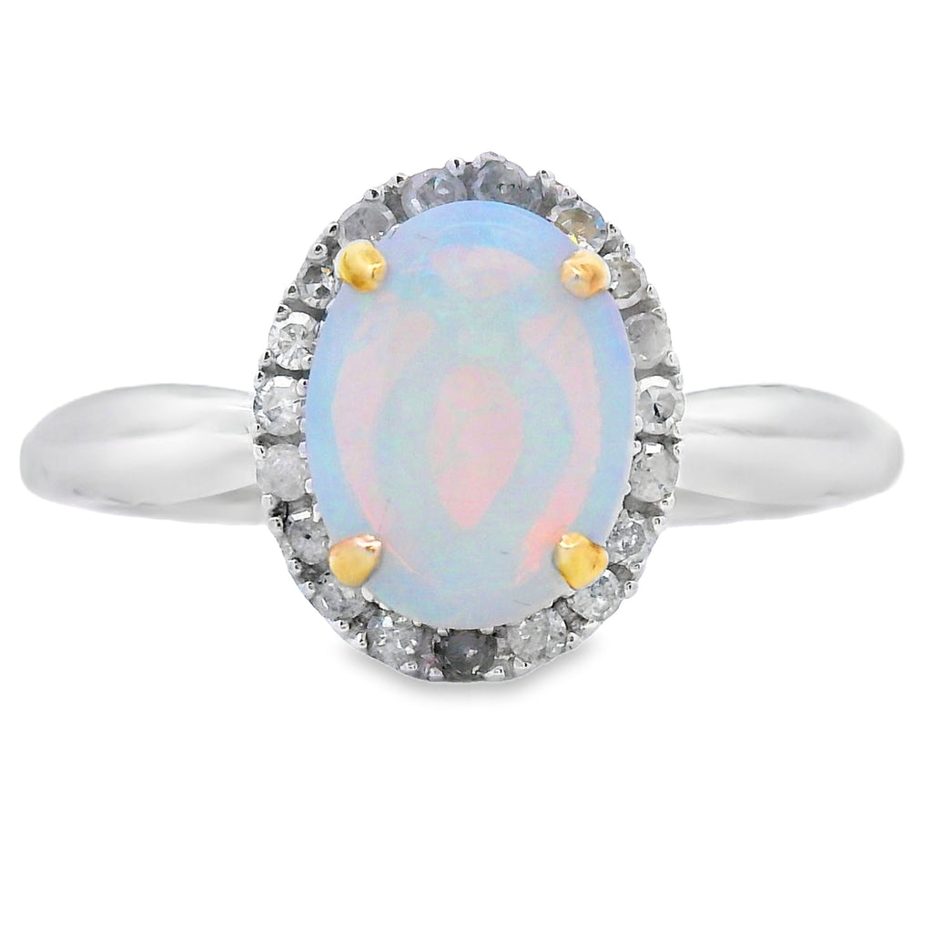 Natural .95ct Opal Diamond Ring 10KT White Gold