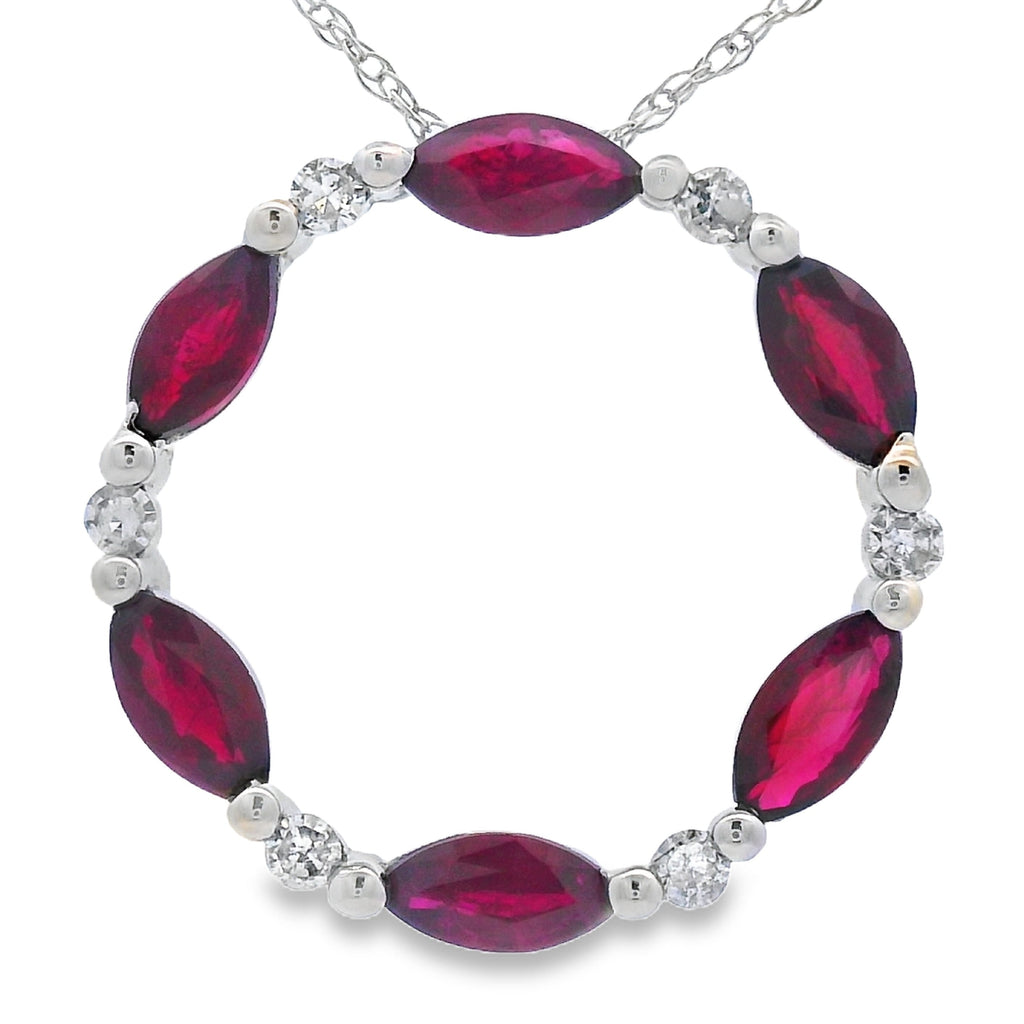 Ruby Diamond Circle of Love Pendant 10KT White Gold