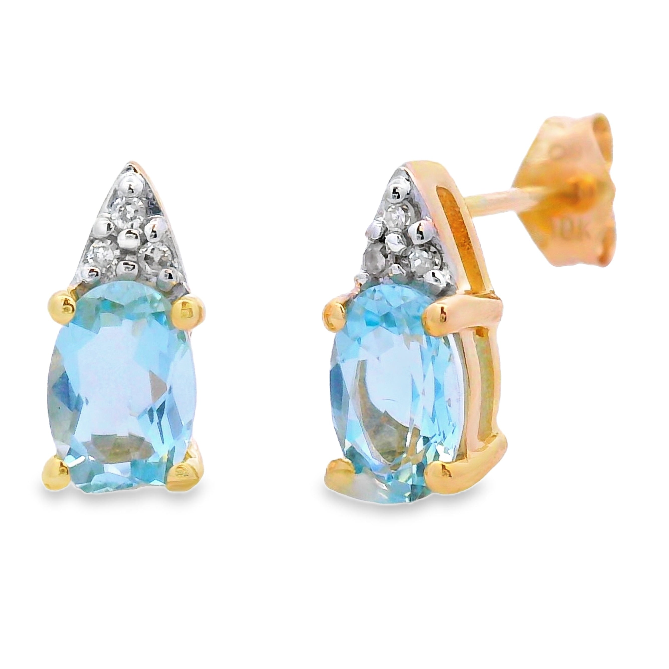 .83ct Aquamarine Diamond Stud Earrings 10KT Yellow Gold