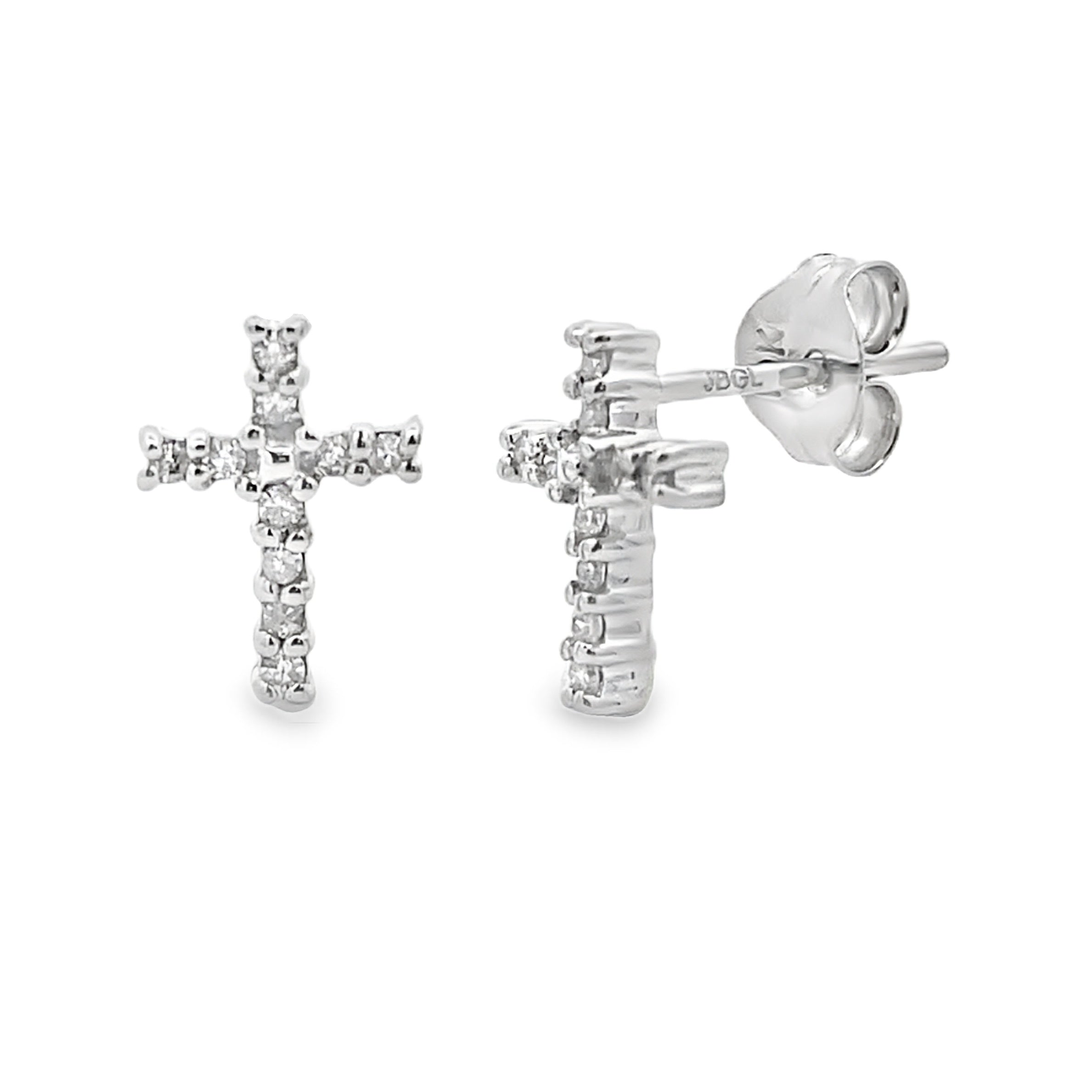 Natural .04ct Diamond Cross Earrings 10KT White Gold