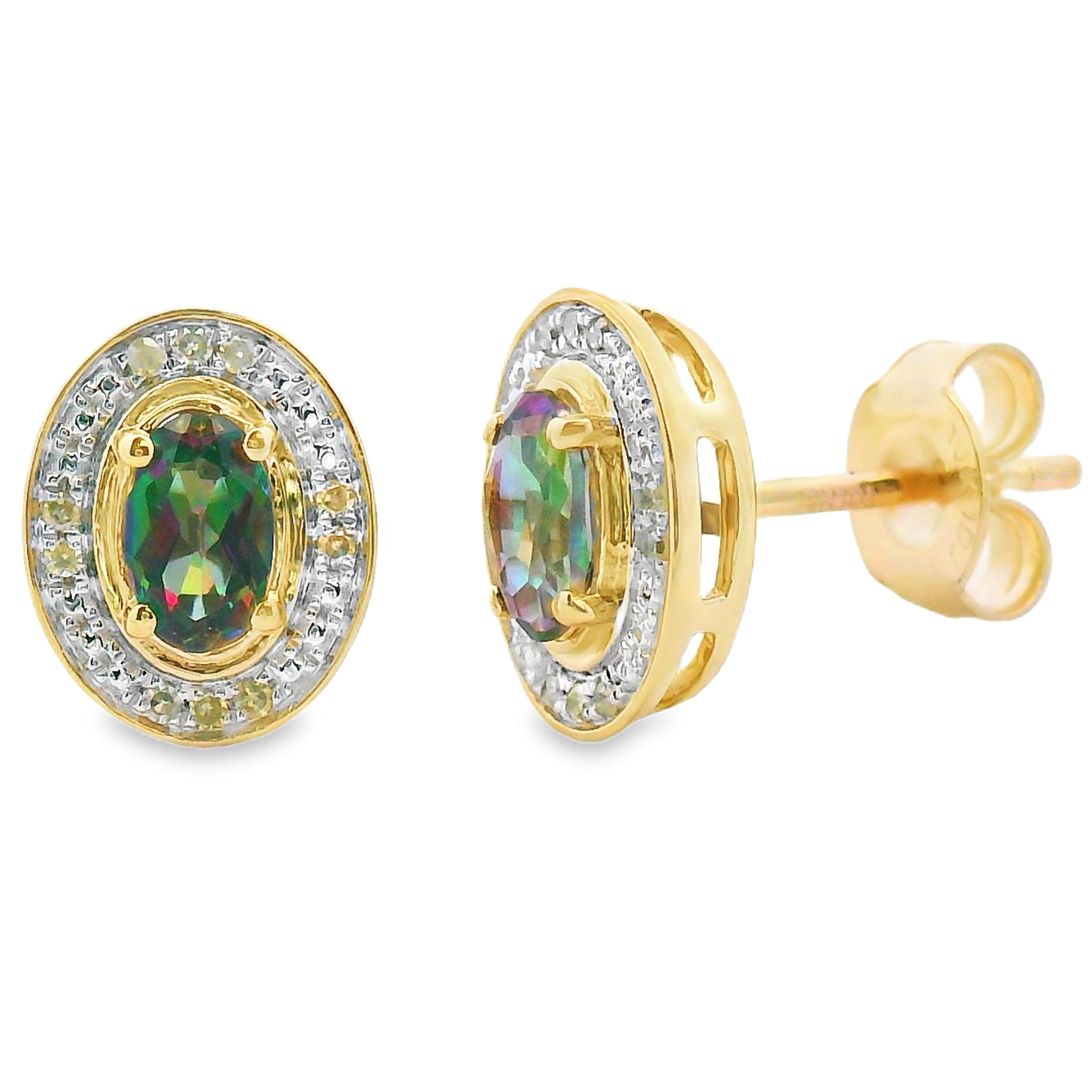 Mystic Fire Topaz Diamond Earrings 10KT Yellow Gold