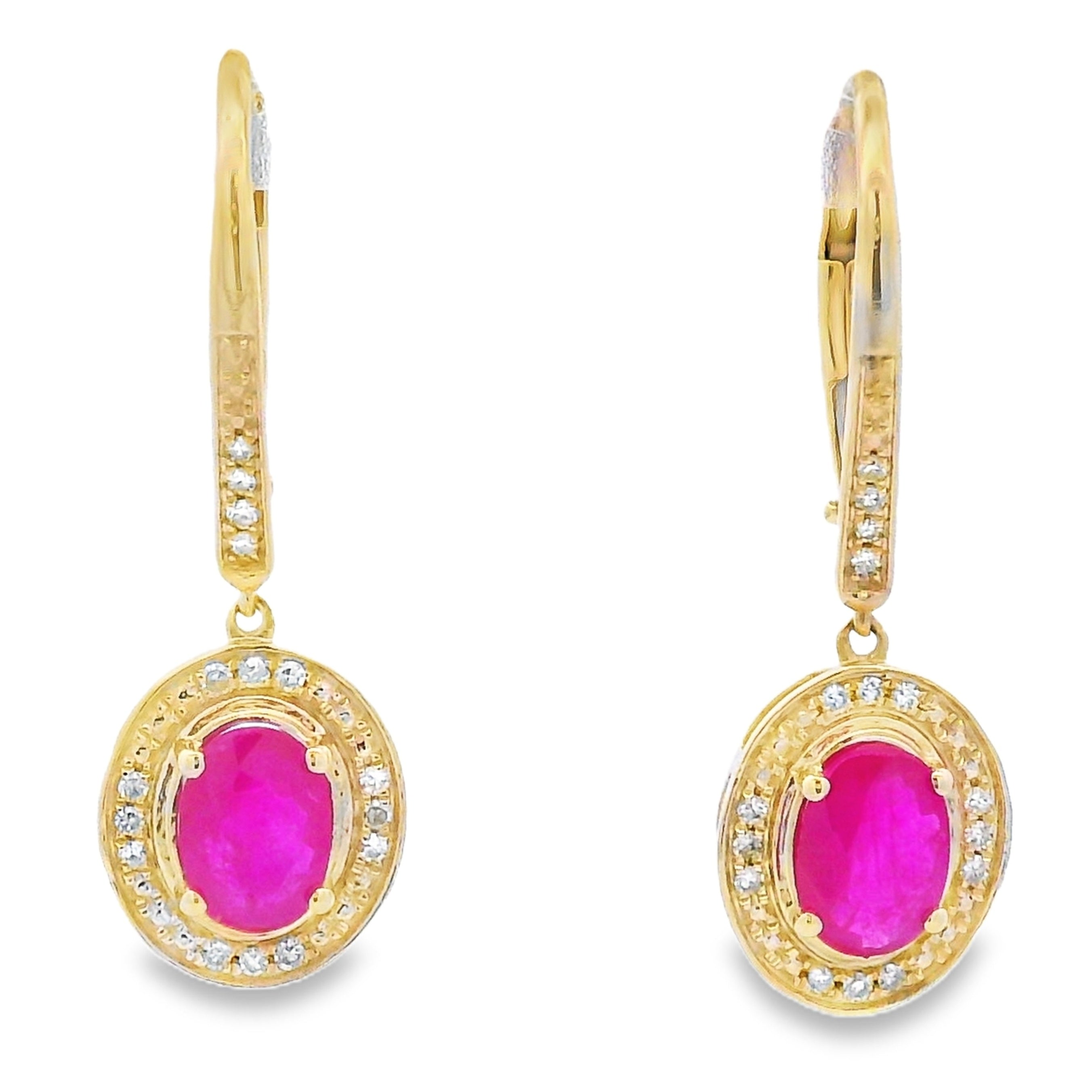 1.28ct Ruby Diamond Dangle Earrings 10KT Yellow Gold