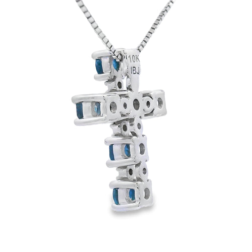 .32ct Sapphire Cross Religious Pendant 10KT White Gold