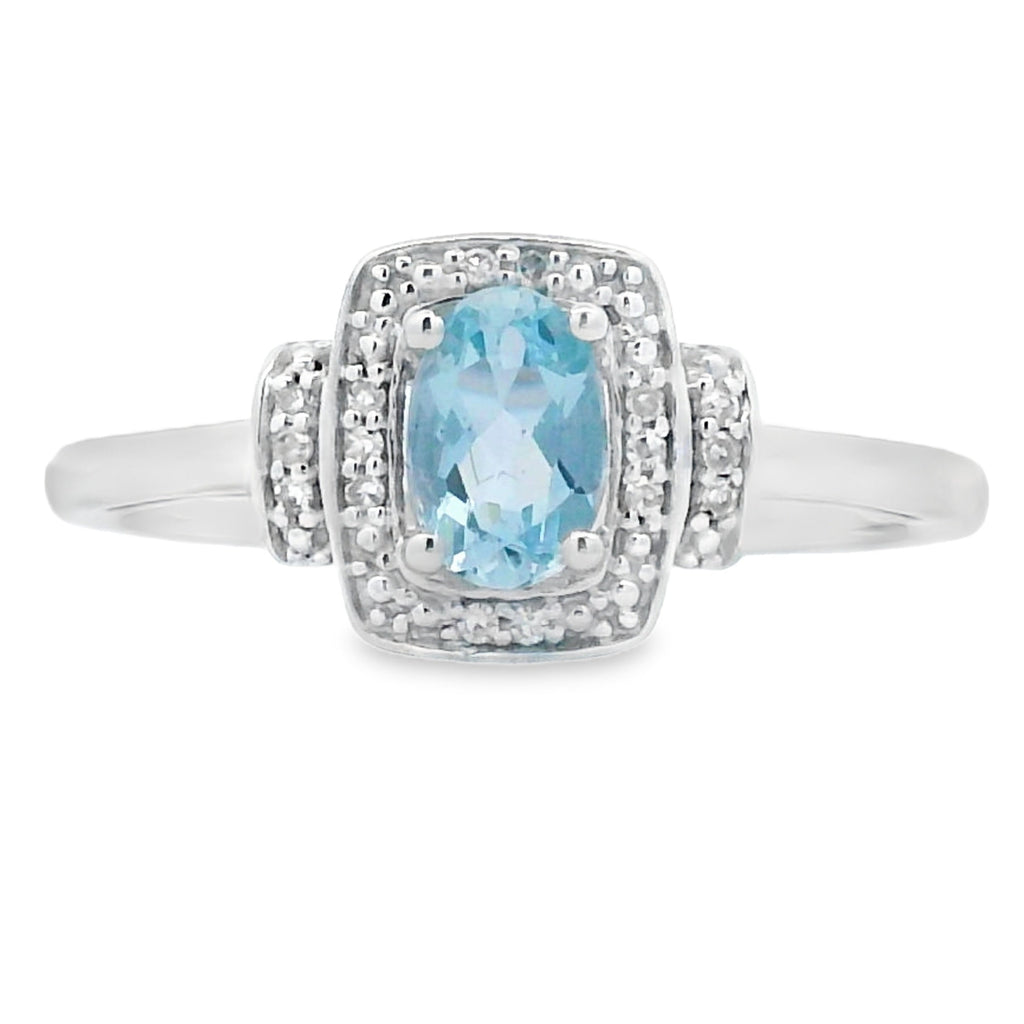 Genuine .45ct Aquamarine Diamond Ring 10KT White Gold