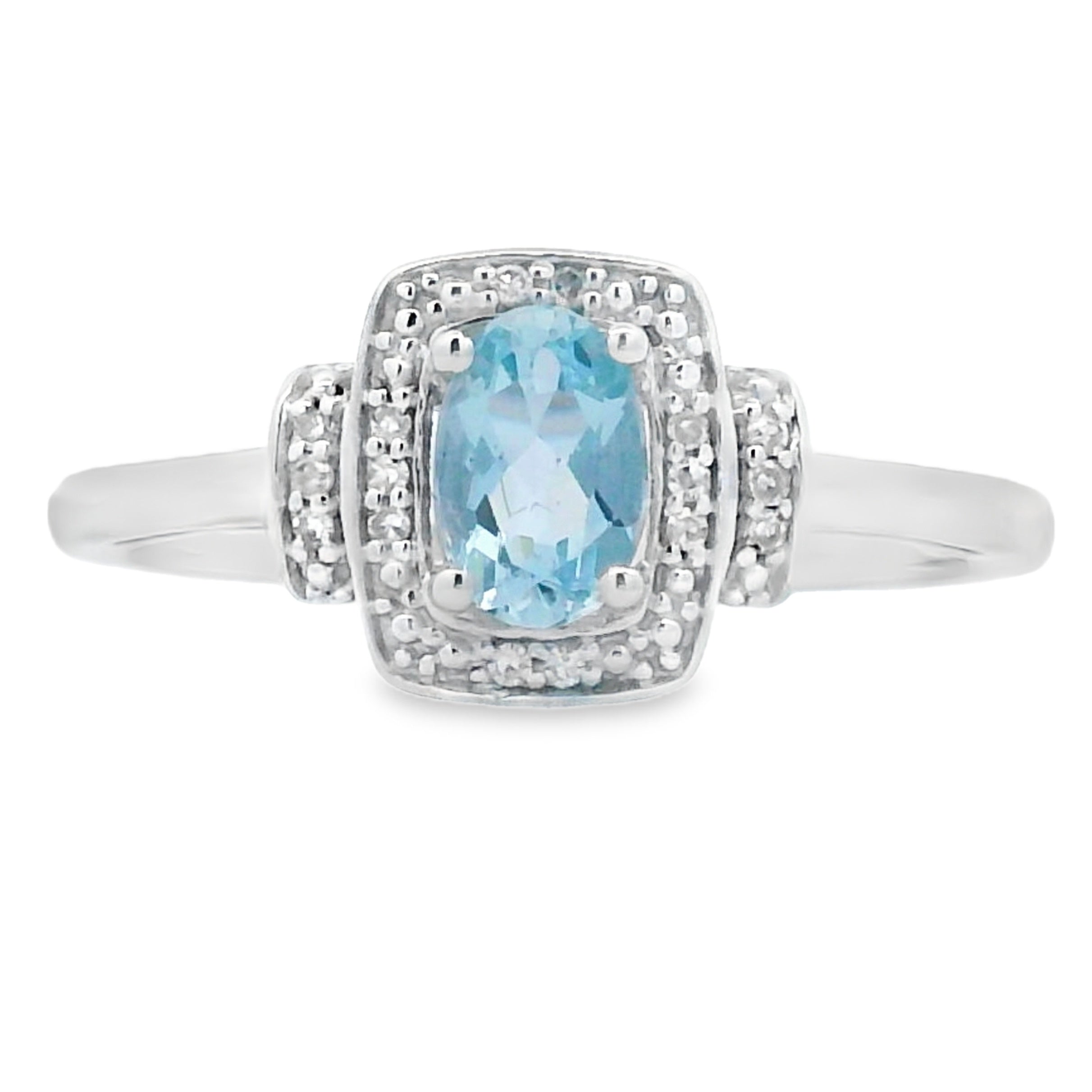 Genuine .45ct Aquamarine Diamond Ring 10KT White Gold