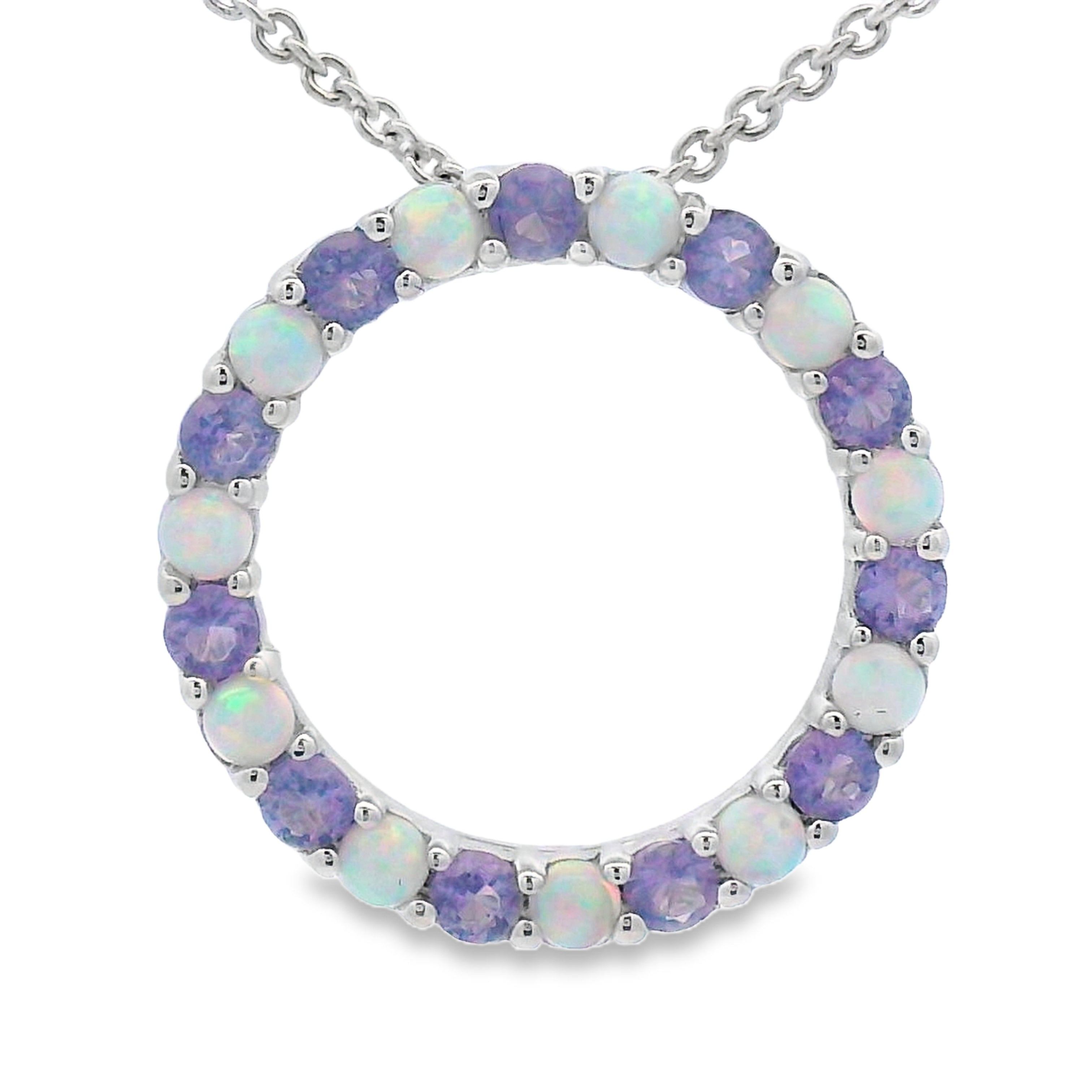 Created Opal Circle of Love Pendant Sterling Silver