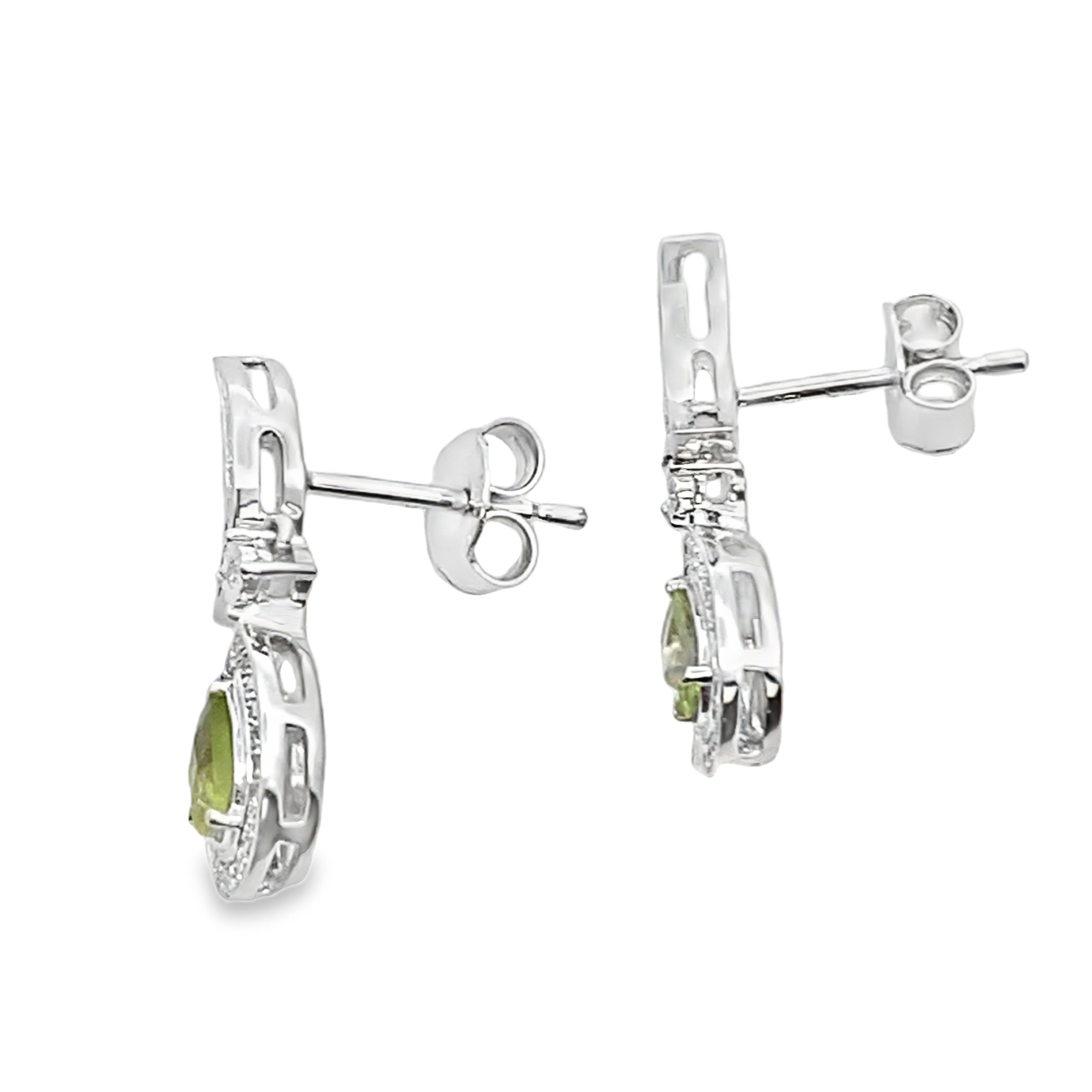 .52ct Peridot Diamond Dangle Earrings 10KT White Gold