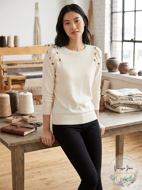 MICHAEL Michael Kors Womens Lace-Up Crewneck Pullover Sweater Size Large