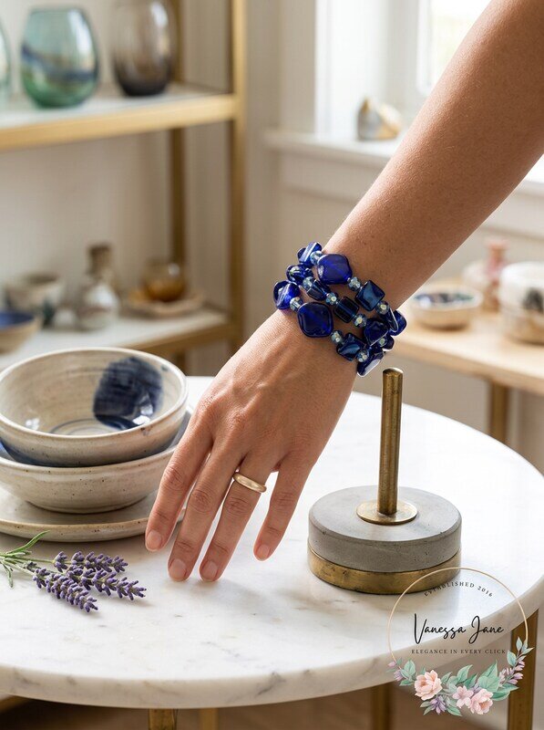 Style & Co. 3 Piece Set Shell & Bead Stretch Bracelets, Blue