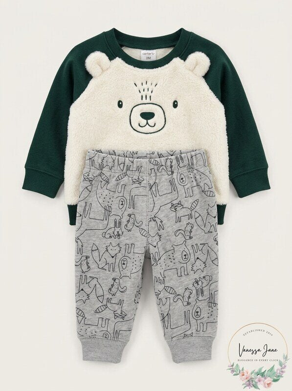 Carters Baby Boys 2-Pc. Faux-Fur Sweatshirt and Fleece Jogger Pants Set