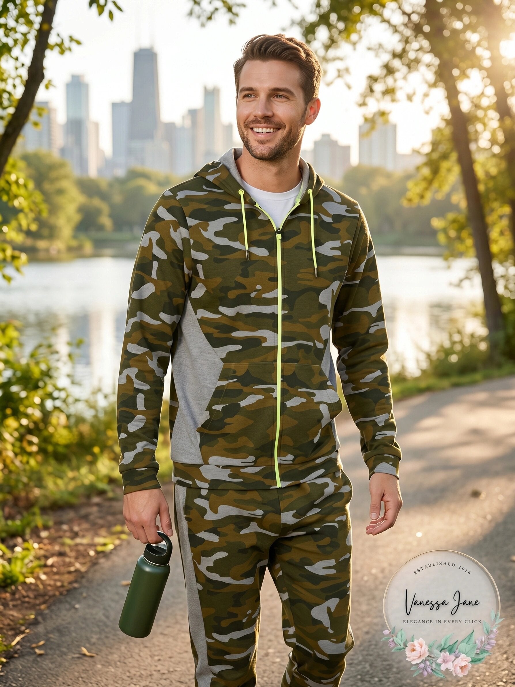 ID Ideology Mens Colorblocked Camo Full-Zip Hoodie