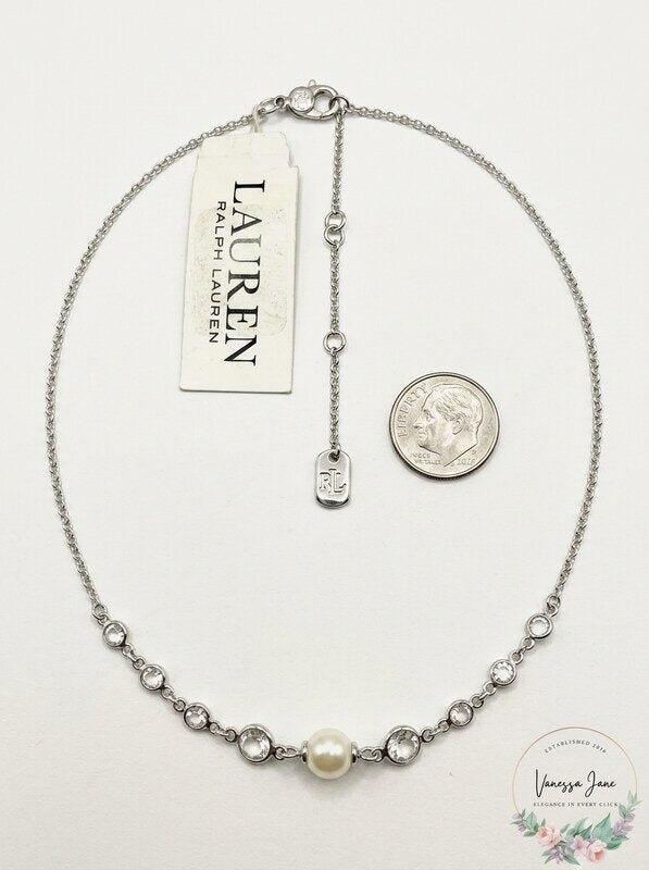 Lauren Ralph Lauren Silver-Tone Crystal and Imitation Pearl  Necklace