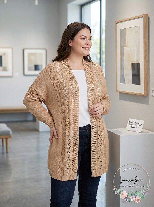 One A Womens Plus Long Sweater Open-Front Sweater
