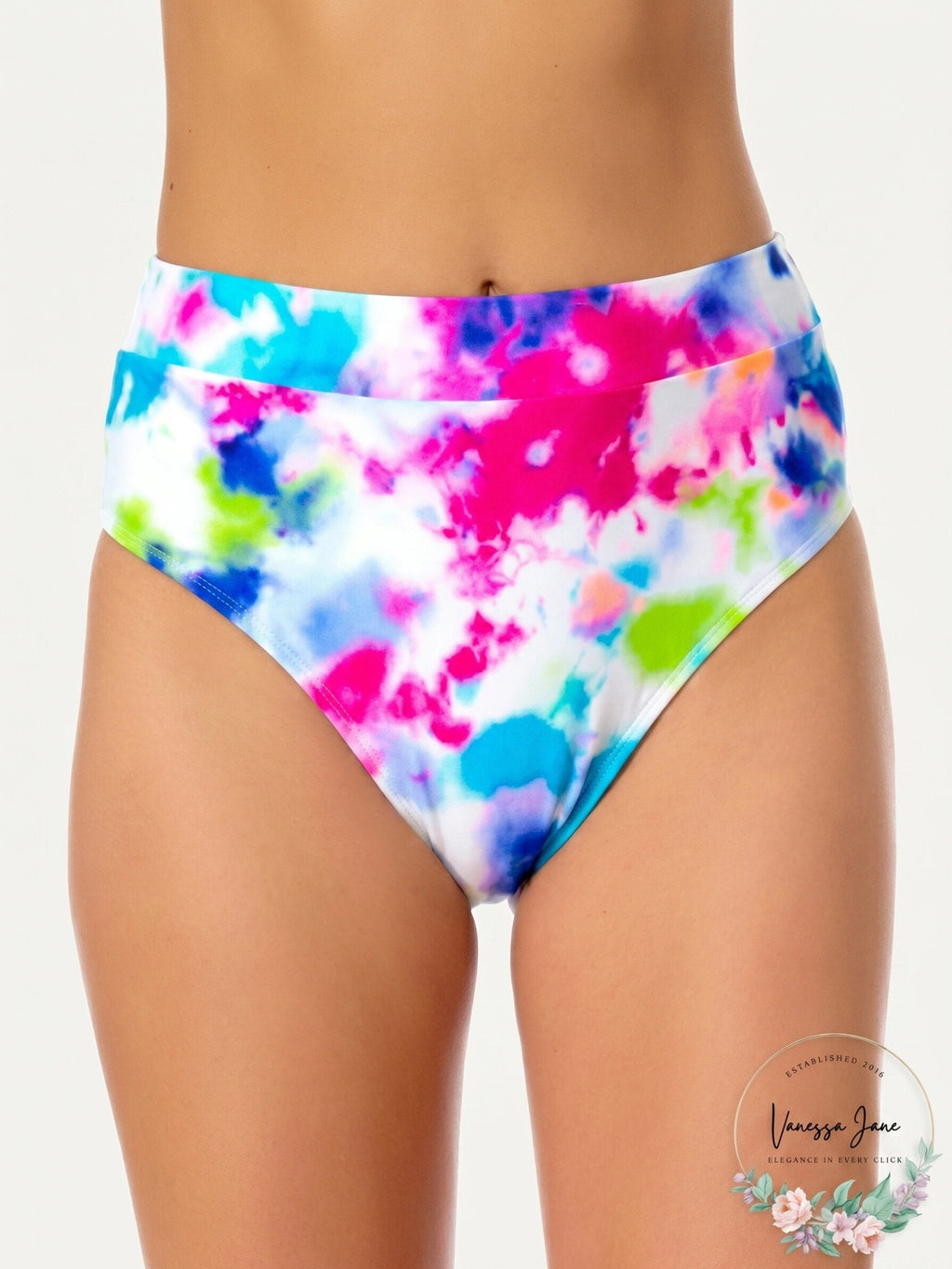California Waves Tie-Dyed High-Waist Bikini Bottoms