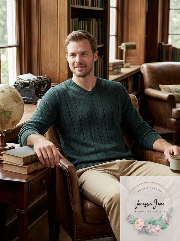 Club Room Mens Drop-Needle V-Neck Cotton Sweater, Size Medium
