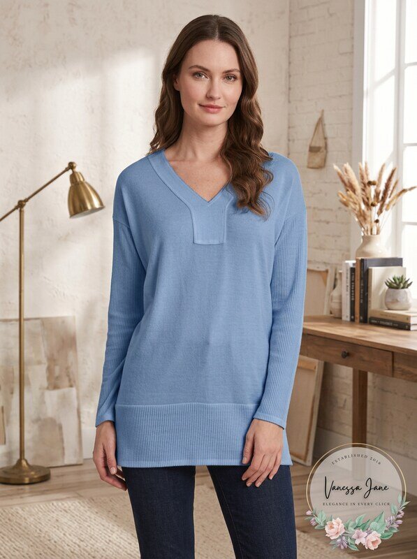 Vince Camuto V-Neck Drop-Shoulder Tunic – Canyon Blue, Size Large