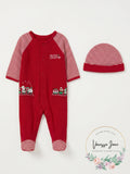 Little Me Baby Boys Red Christmas Train Footies and Hat Set Infant, 3 months