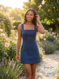 Aqua Square Neck Mini Tank Dress, Size Large