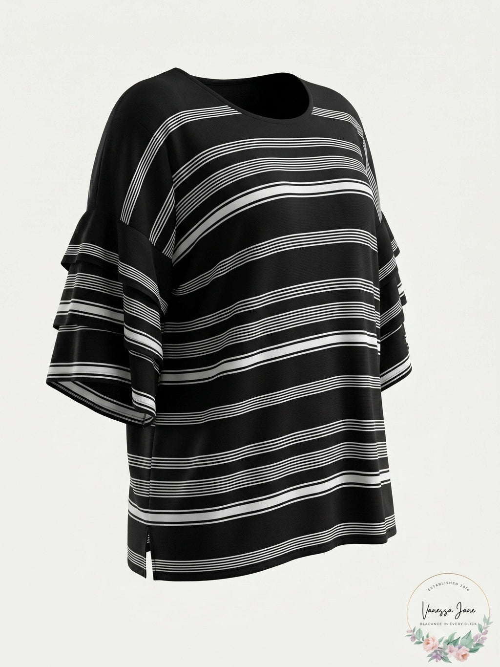 Calvin Klein Women's  Ruffle-Sleeve Striped Sweater, Medium