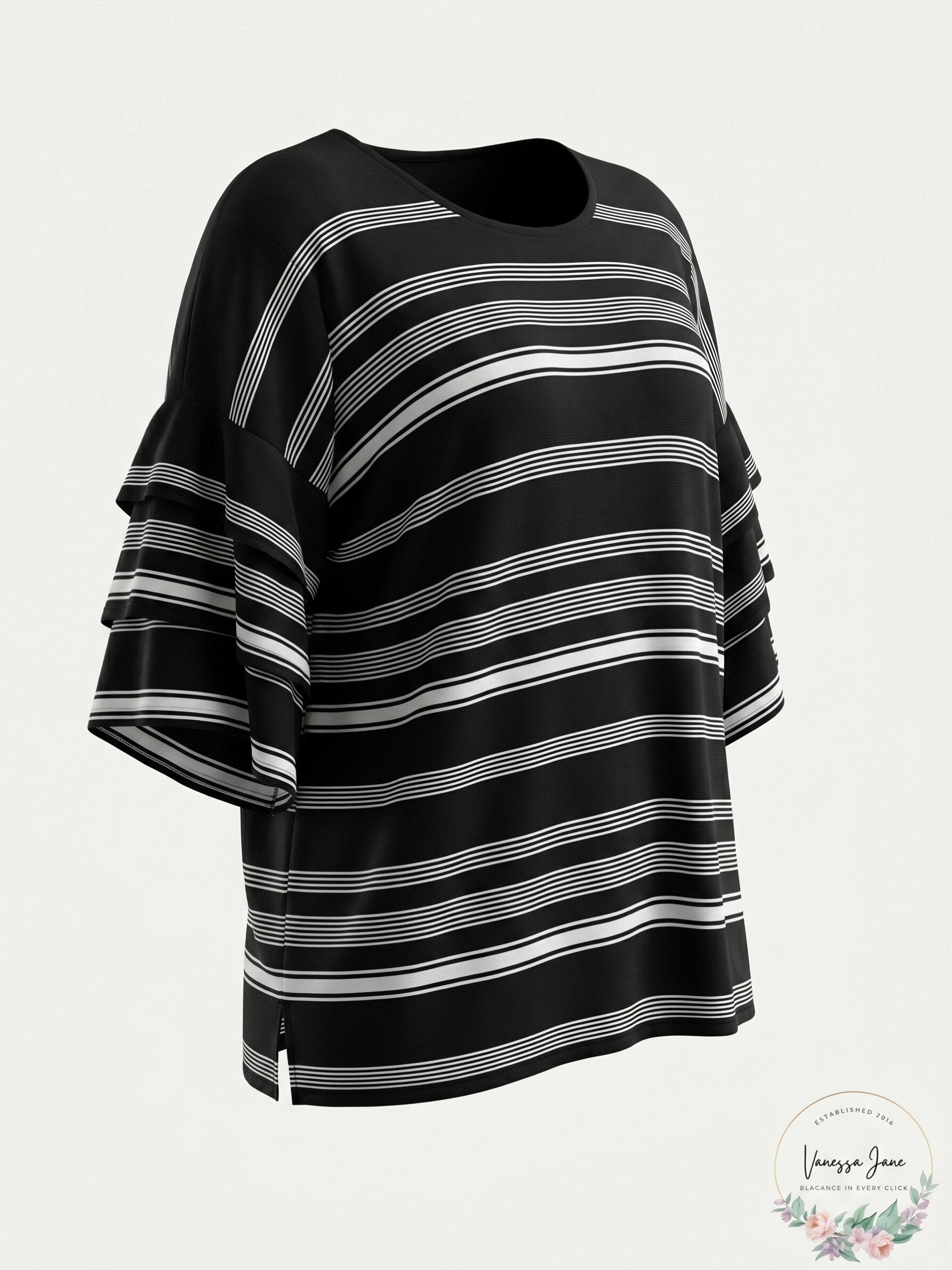 Calvin Klein Women's  Ruffle-Sleeve Striped Sweater, Medium
