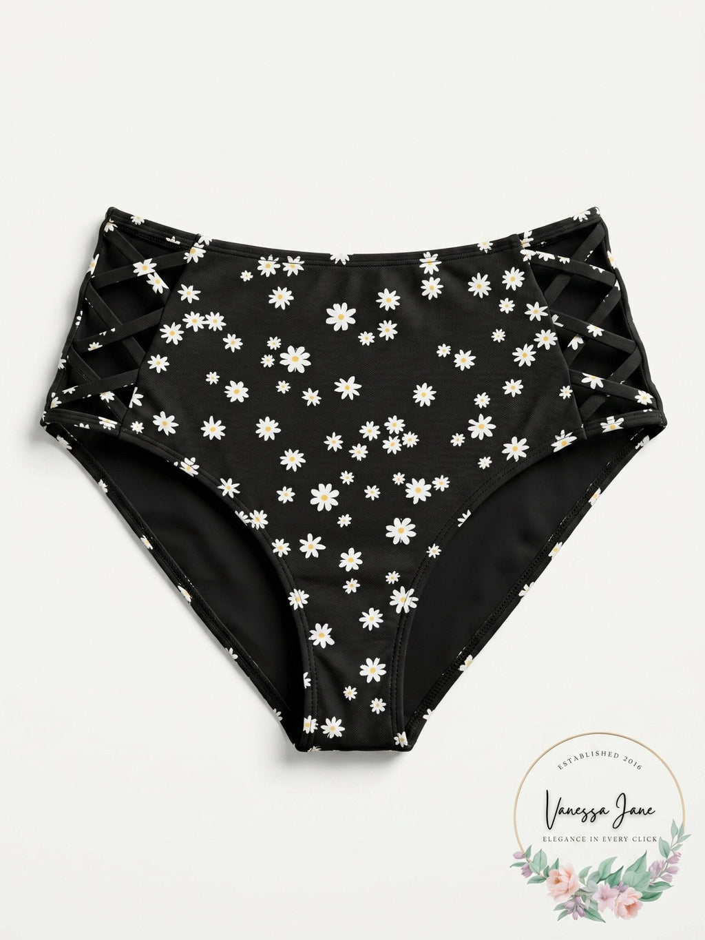 California Waves Juniors Daisy Daze High-Waist Bottoms, Size Small